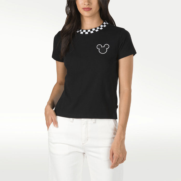 (WMNS) Vans x Disney Crossover Grid Mickey Round Neck Short Sleeve Black VN0A3UHFBLK