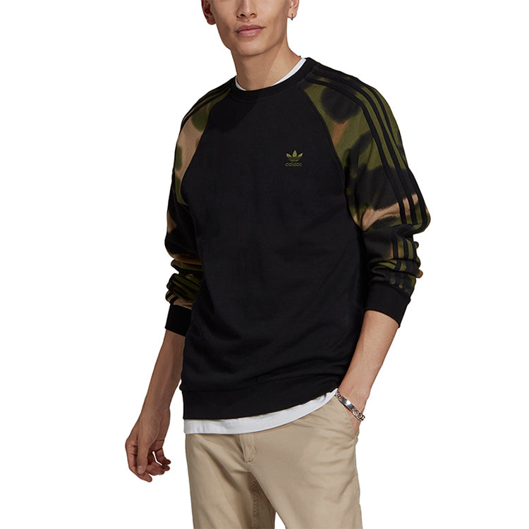 adidas originals Camo Stripes Crew Casual Sports Sweater Men's Black GN1858