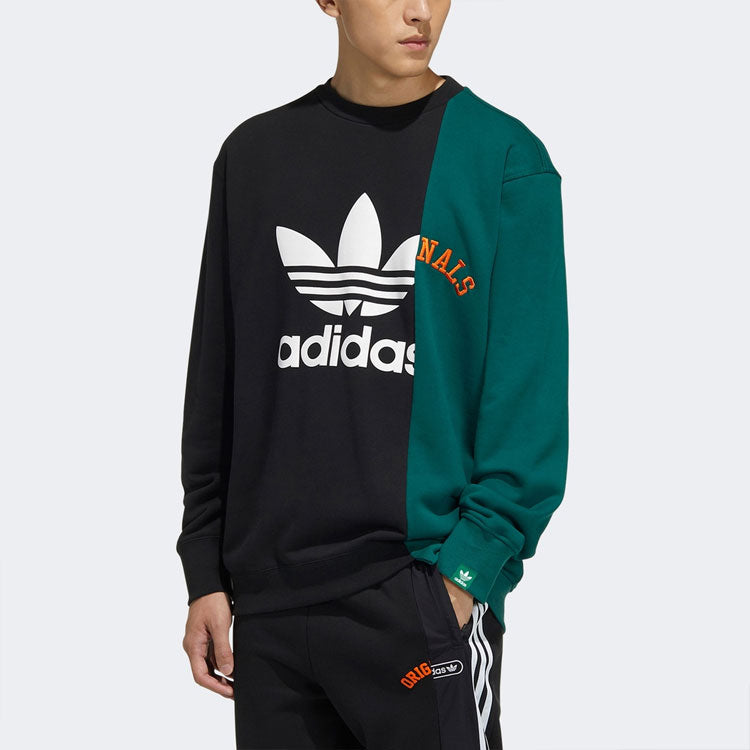 Men's adidas originals Mr Crew Logo Printing Colorblock Irregular Round Neck Pullover Black HC0379