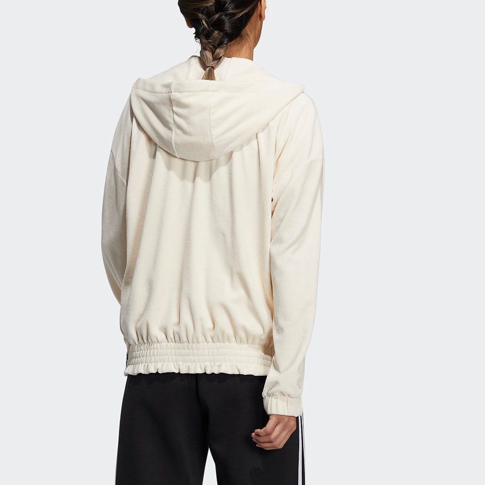 (WMNS) adidas Velour Jkt Small Logo Drawstring Hooded Jacket Creamy White HG1836