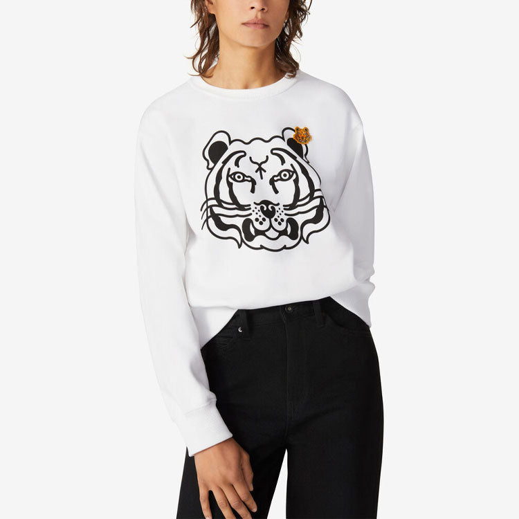 (WMNS) KENZO SS21 Round Neck Pullover Printing Tiger Head Long Sleeves White Hoodie FA62SW8904MO-01