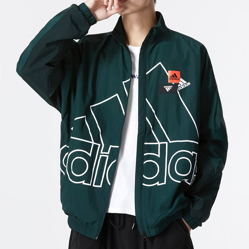 Men's adidas Mh Bp3 Wvjkt Athleisure Casual Sports Logo Stand Collar Woven Jacket Autumn Dark Green HP1435