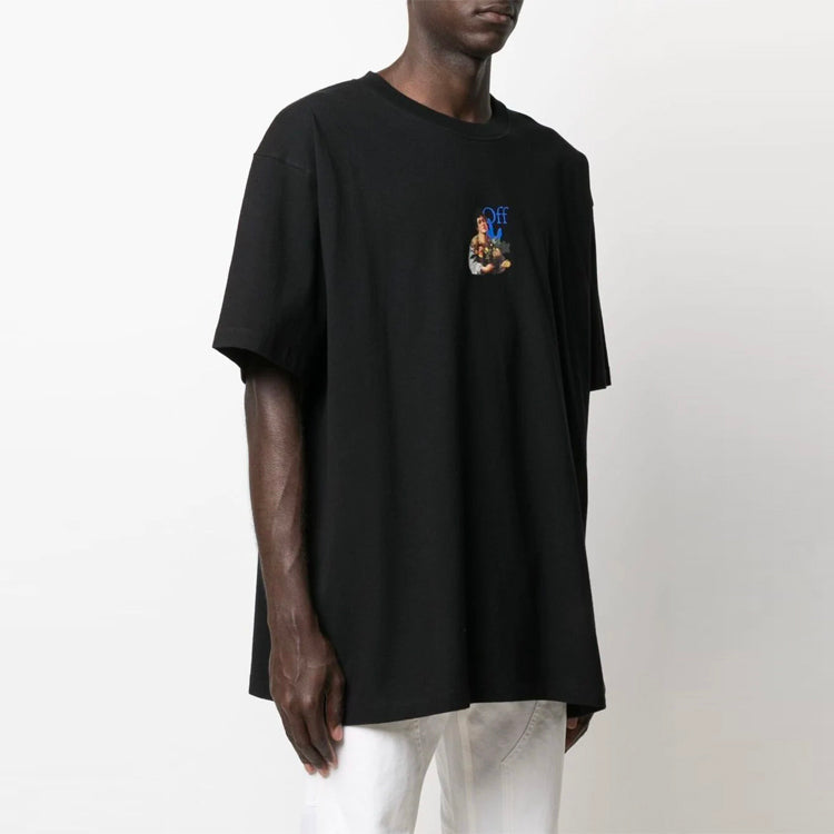 Off-White 21SS Painting Blue Arrow Cartoon Short Sleeve Loose Fit Black OMAA038S21JER0071040
