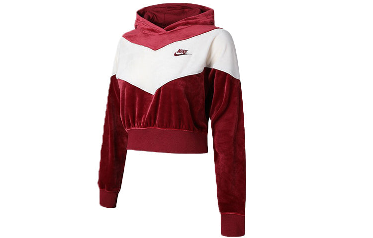(WMNS) Nike Splicing Hooded Knitting Short Sweatshirt Red BV5055-677
