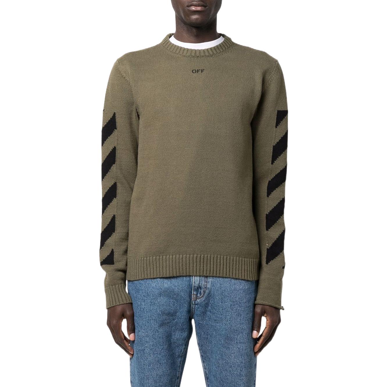 Men's Off-White FW22 Arrow Printing Cozy Round Neck Wool Sweater Military Green OMHE023S22KNI0015610