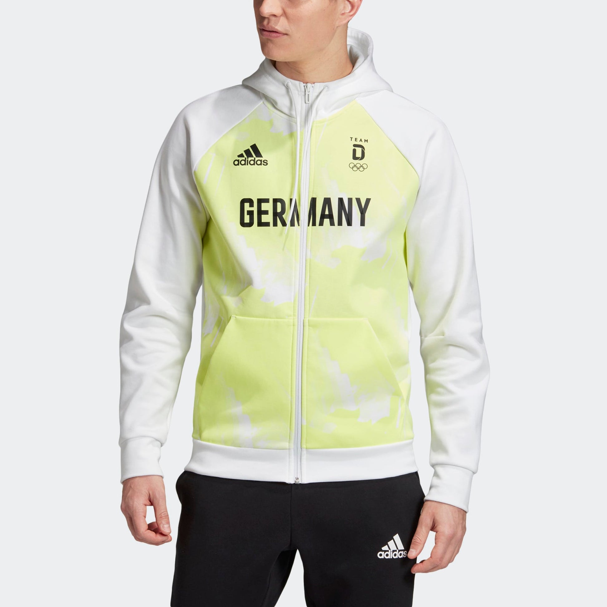 Men's adidas Tokyo Olympics German National Team Sports Hooded Cardigan Jacket White FS0073
