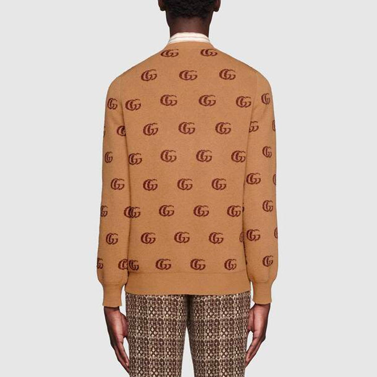 Gucci Double G Jacquard Wool V-Neck Sweater 'Camel Brown' 645292-XKBPF-8011
