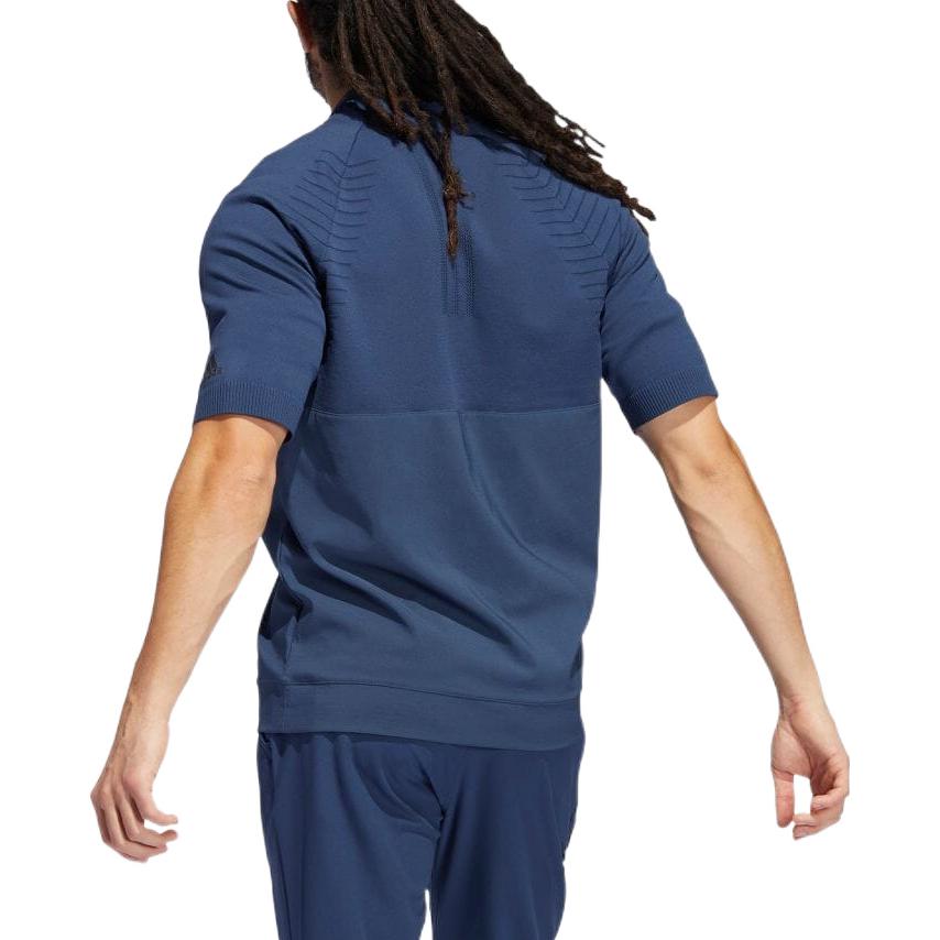 Men's adidas Solid Color Stand Collar Pullover Short Sleeve Blue T-Shirt HE2889