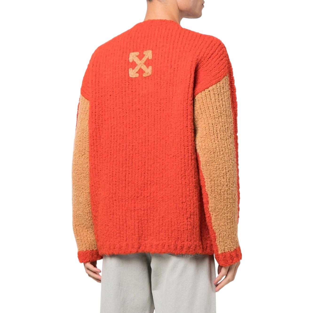 Men's Off-White FW22 Solid Color Round Neck Logo Embroidered Long Sleeves Wool Sweater Loose Fit Orange OMHE127F22KNI0012062
