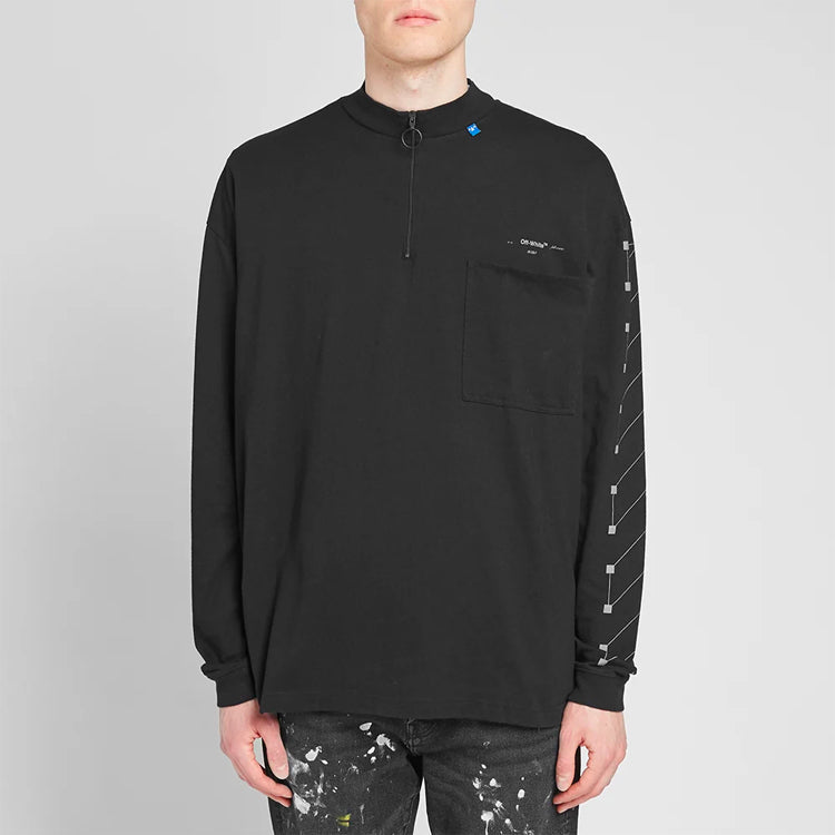 Off-White Cotton High Collar Long Sleeves Black OMAB031E191850011091