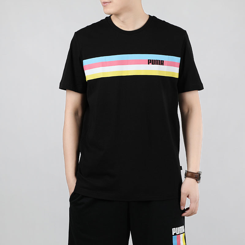 PUMA Celebration Graphic Logo Tee 'Black White Blue' 586040-51