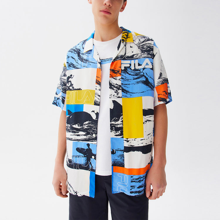 FILA Alphabet Logo Pattern lapel Short Sleeve Shirt Blue F11M128401F-ZA