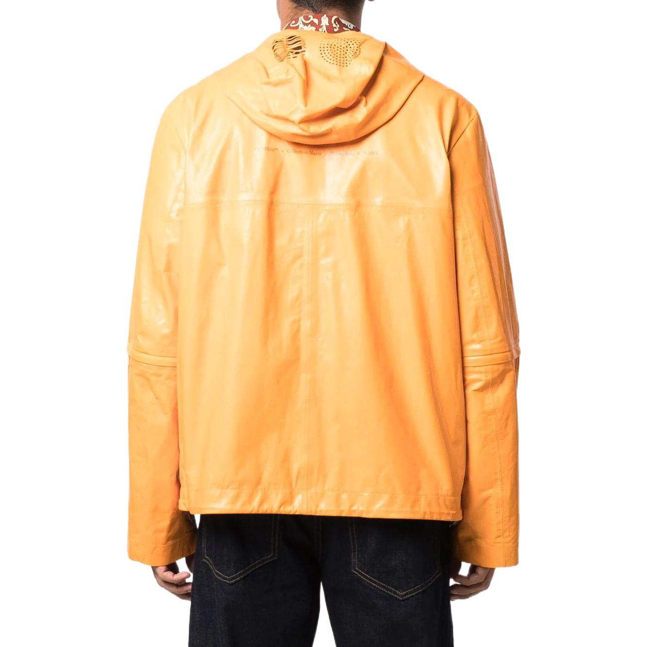 Men's Off-White FW22 Solid Color Straight Zipper Hooded Jacket Version Orange Yellow OMJA076F21LEA0012210