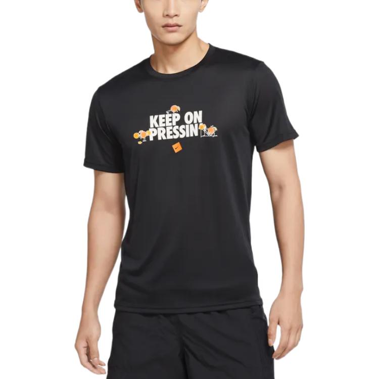 Nike Dri-Fit Alphabet Printing Round Neck Pullover Short Sleeve Black DR7576-010