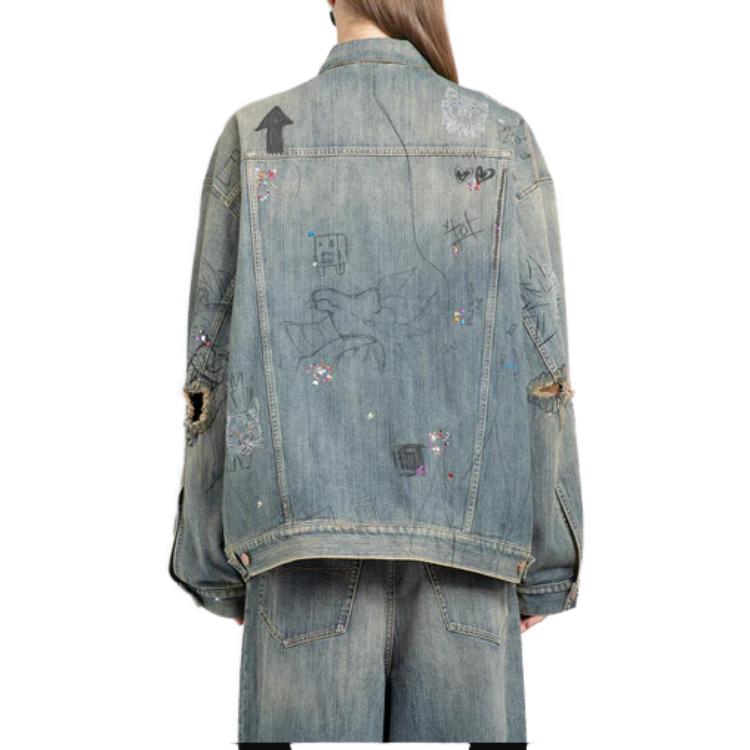 Balenciaga Graffiti Denim Jacket 'Light Blue' 721708TOW664036