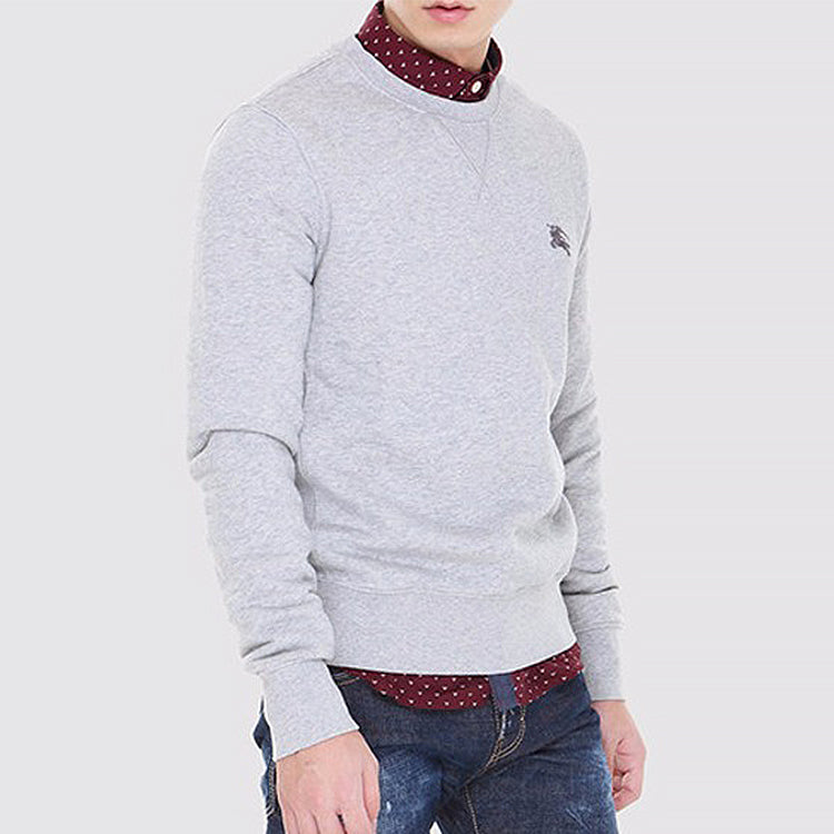 Men's Burberry Embroidered Horse Riding Round Neck Pullover Gray 39297581