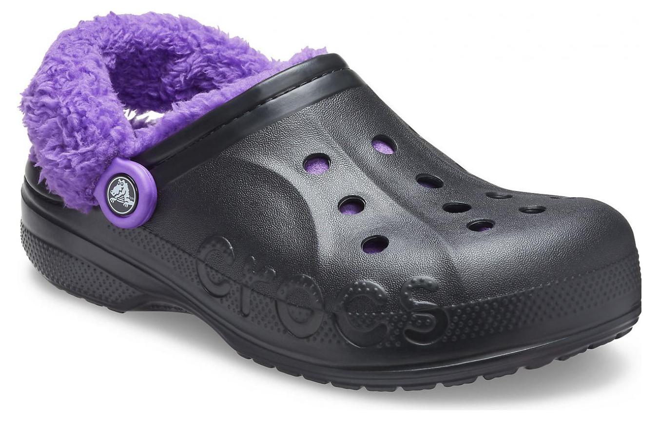 Crocs Baya Lined Fuzz Strap Clogs 'Black Purple' 20663309V