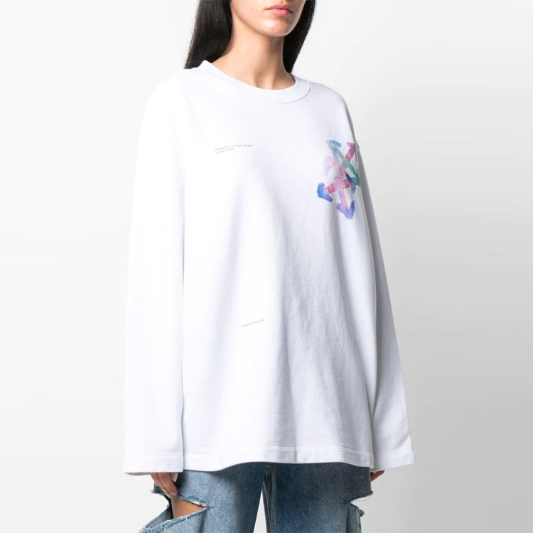 (WMNS) Off-White SS21 Printing Logo Pattern Round Neck Pullover Loose Fit White Hoodie OWBA062S21JER0010184