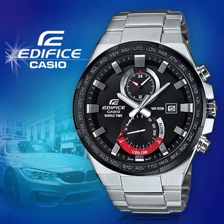 Men's CASIO EDIFICE Series Waterproof Stainless Steel Universal Time Watch Mens Black Analog EFR-542DB-1A