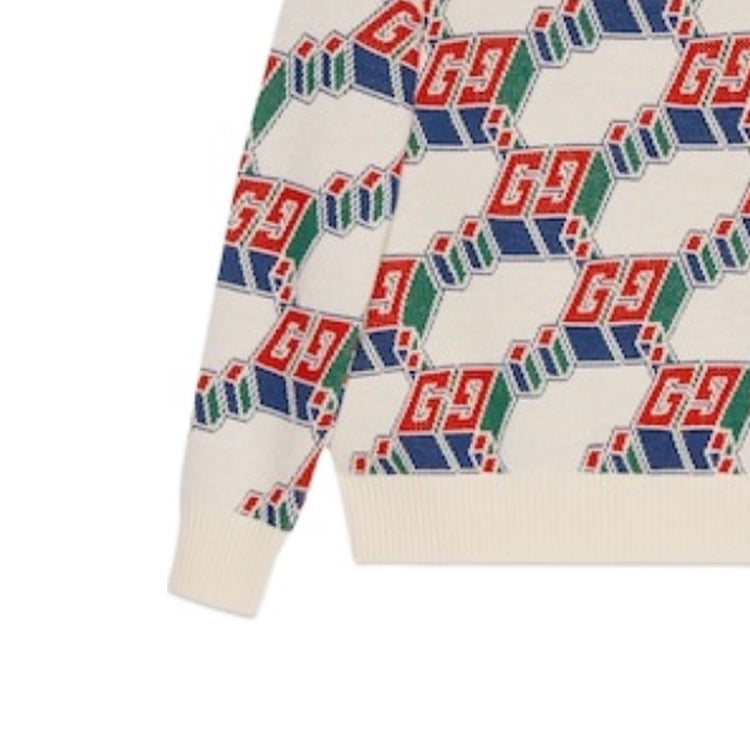 Gucci Square GG And Geometric Wool Sweater 'Ivory Multi-Color' 763415-XKDOV-9275