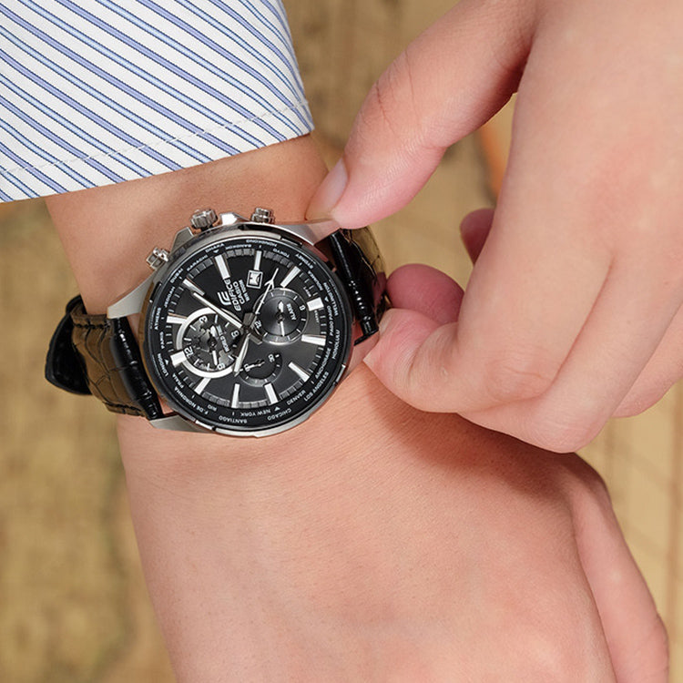CASIO Quartz Waterproof EDIFICE Sapphire Crystal Solar Powered Mens Black Analog EFR-304BL-1AVUPF