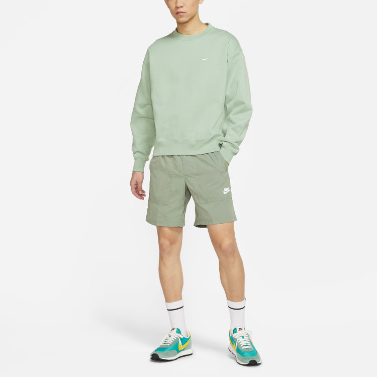 Men's Nike Lab Fleece Crew Solid Color Plush Stay Warm Sports Round Neck Pullover Light Green DA0318-006