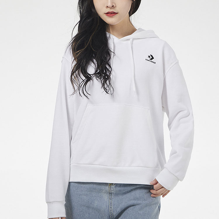 (WMNS) Converse Small logo Long-sleeve Hooded Sweater White 10019442-A12