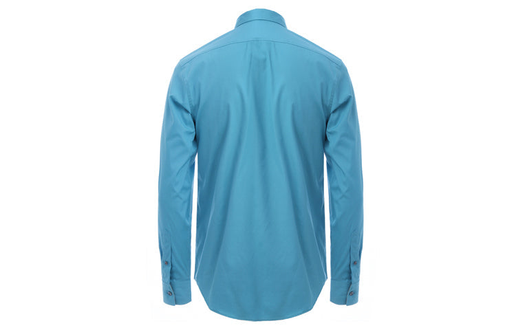 Men's Burberry Logo Cotton Long Sleeves Shirt Blue Green 80045331