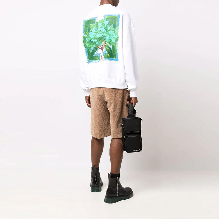 Men's Off-White FW21 Arrow Pattern Round Neck Pullover Loose Fit White OMBA054F21FLE0150184