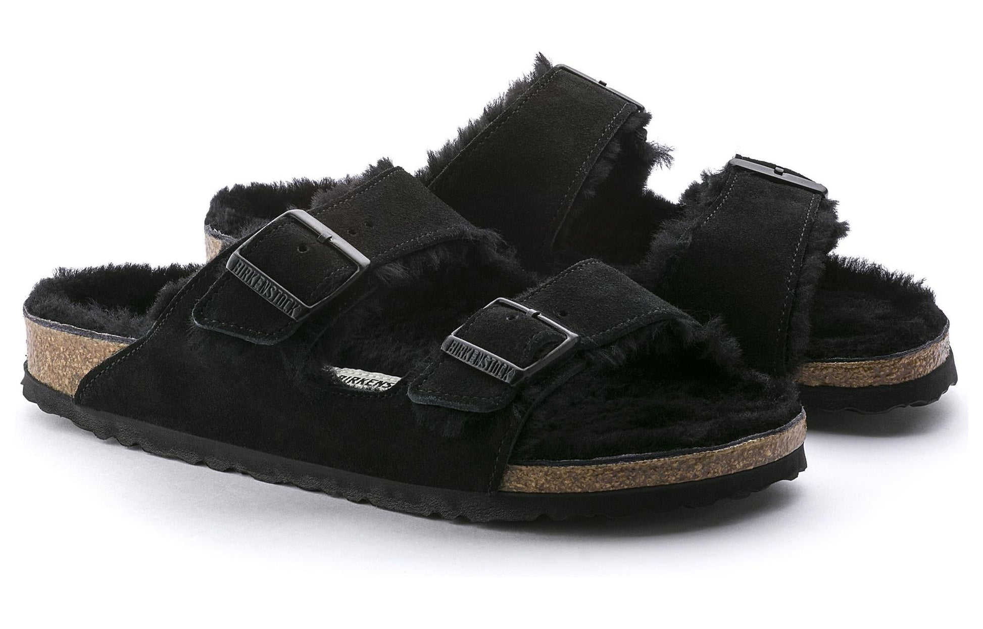 Birkenstock Arizona Shearling Suede Leather Narrow Fit 'Black' 0752663