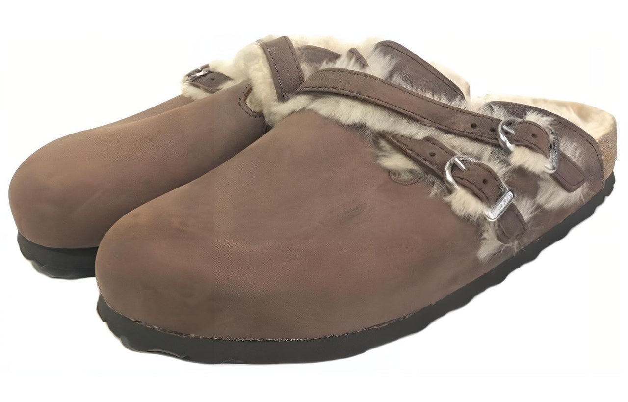 (WMNS) Birkenstock Blair Shearling Oiled Leather Sandals 'Brown' 1020390