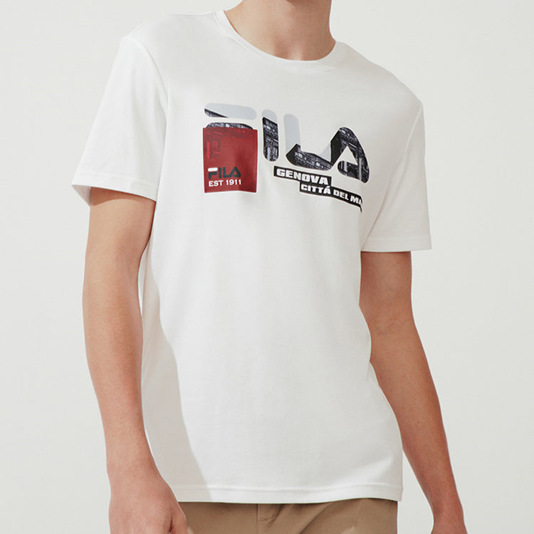 Men's FILA Subject Printing Short Sleeve White T-Shirt F11M018109F-WT
