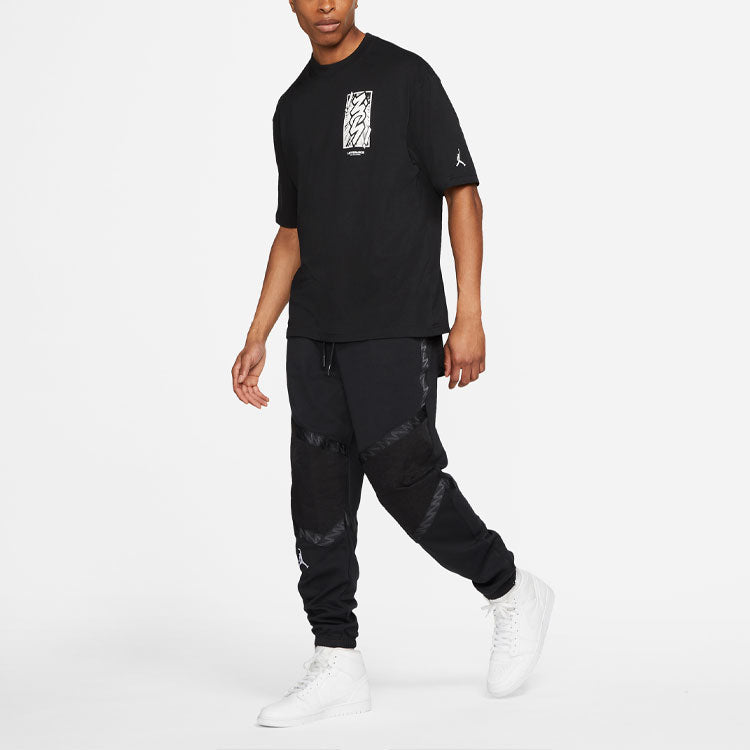 Men's Jordan Dri-FIT Zion Basketball Sports Printing Knit Round Neck Short Sleeve Black T-Shirt DH0593-010
