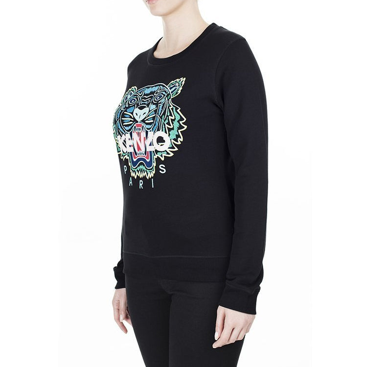 KENZO Tiger Head Embroidery Pattern Cotton Round Collar Long Sleeve Female Black FA5-2SW705-4XA-99