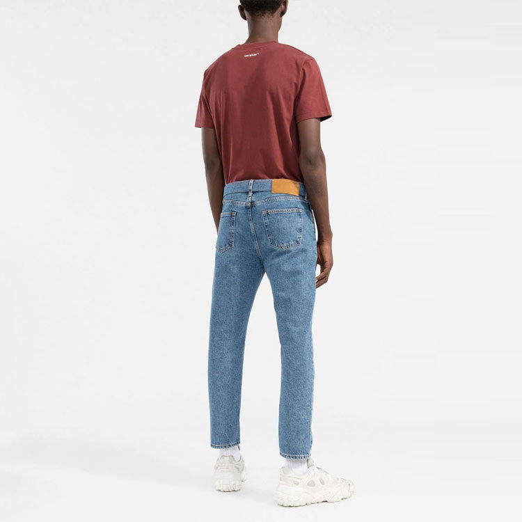 Men's Off-White SS22 Logo Printing Round Neck Short Sleeve Version Brick Red T-Shirt OMAA027F22JER0032801