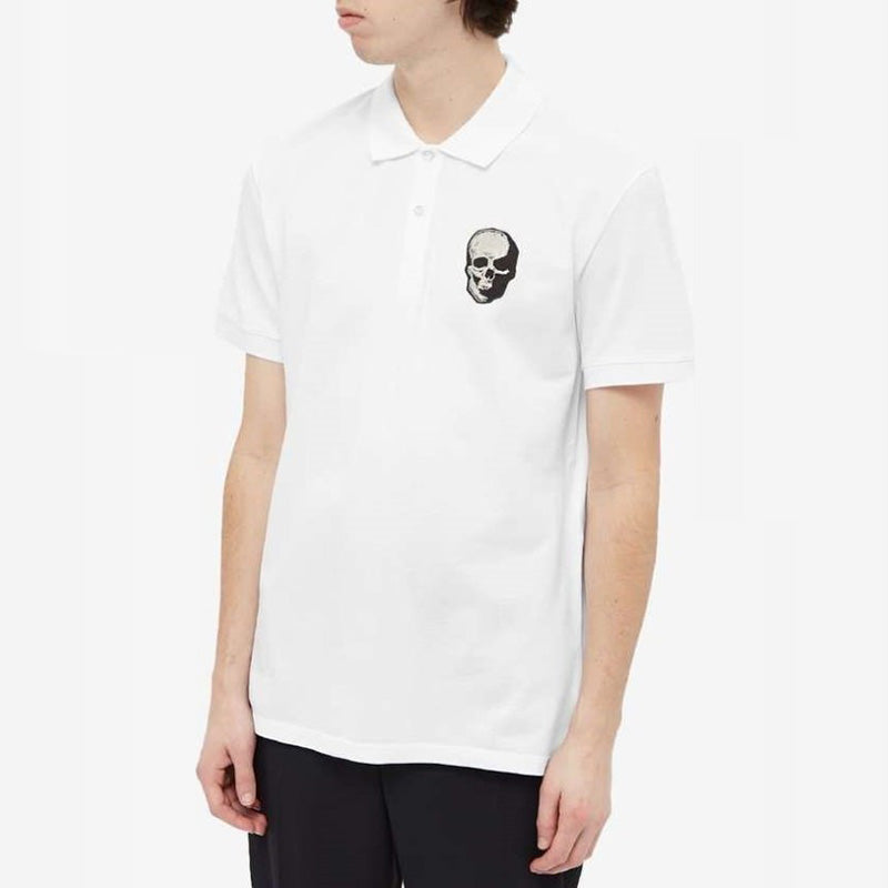 Alexander McQueen SS21 Embroidery Skull Cotton Polo Male White 650418-QQX33-9000