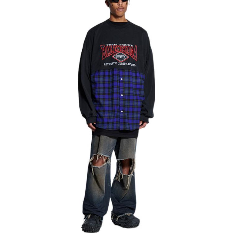 Balenciaga BB Authentic Patched Long Sleeve T-Shirt 'Black Blue' 698227TMM085212