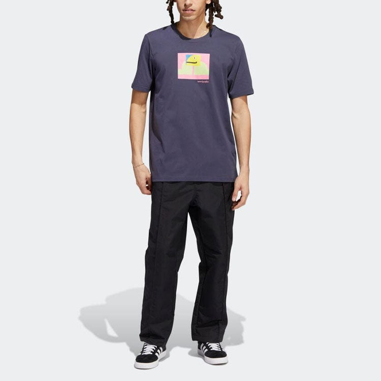 Men's adidas Chest Colorblock Pattern Printing Round Neck Short Sleeve Purple T-Shirt HM9248