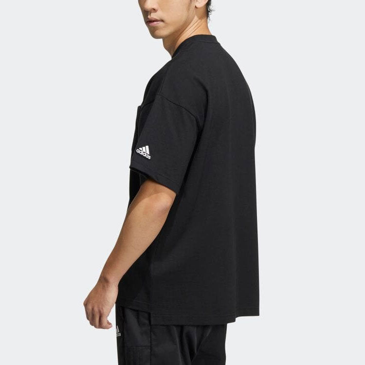 Men's adidas Solid Color Round Neck Casual Sports Short Sleeve Japanese Version Black T-Shirt HN0405
