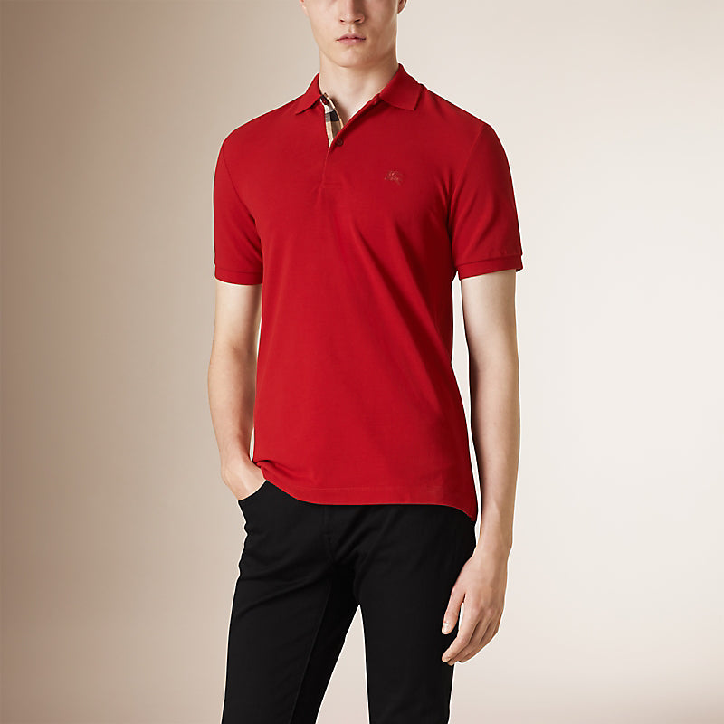 Men's Burberry Logo Embroidered Pure Cotton Short Sleeve Polo Shirt Red 39560001