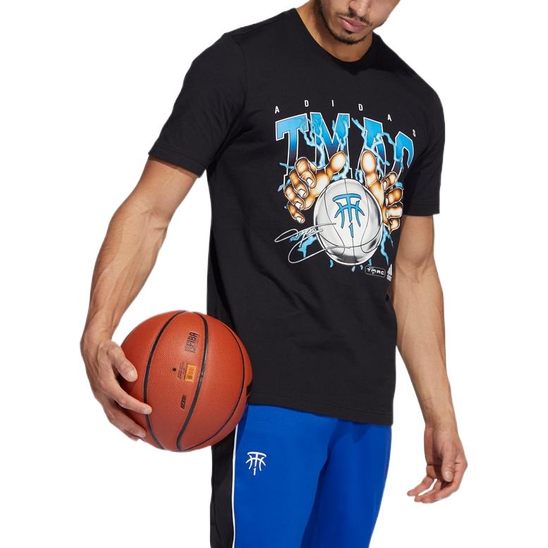 Men's adidas Alphabet Basketball Printing Round Neck Pullover Sports Short Sleeve Maddie Black T-Shirt HN0818