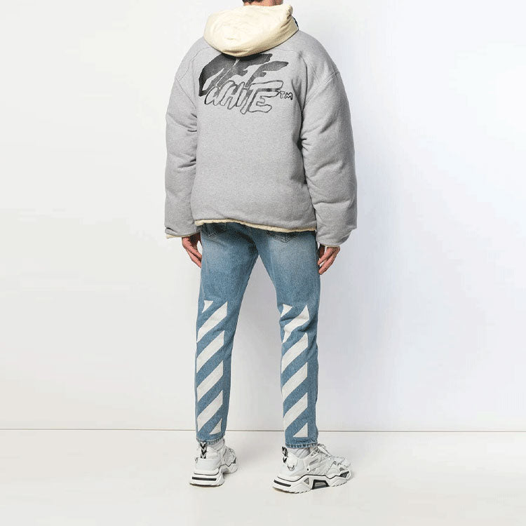 Men's Off-White Graffiti Alphabet Printing Double Sided Design Zipper Jacket Loose Fit Gray OMED018F19E150062410