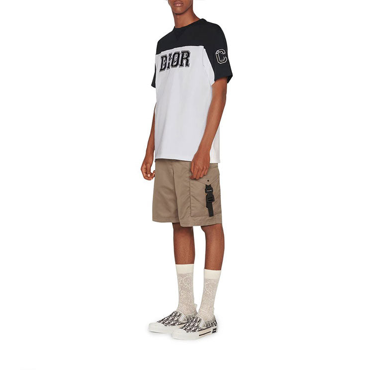 Men's DIOR Logo Colorblock Round Neck Short Sleeve White T-Shirt 193J646A0554-580