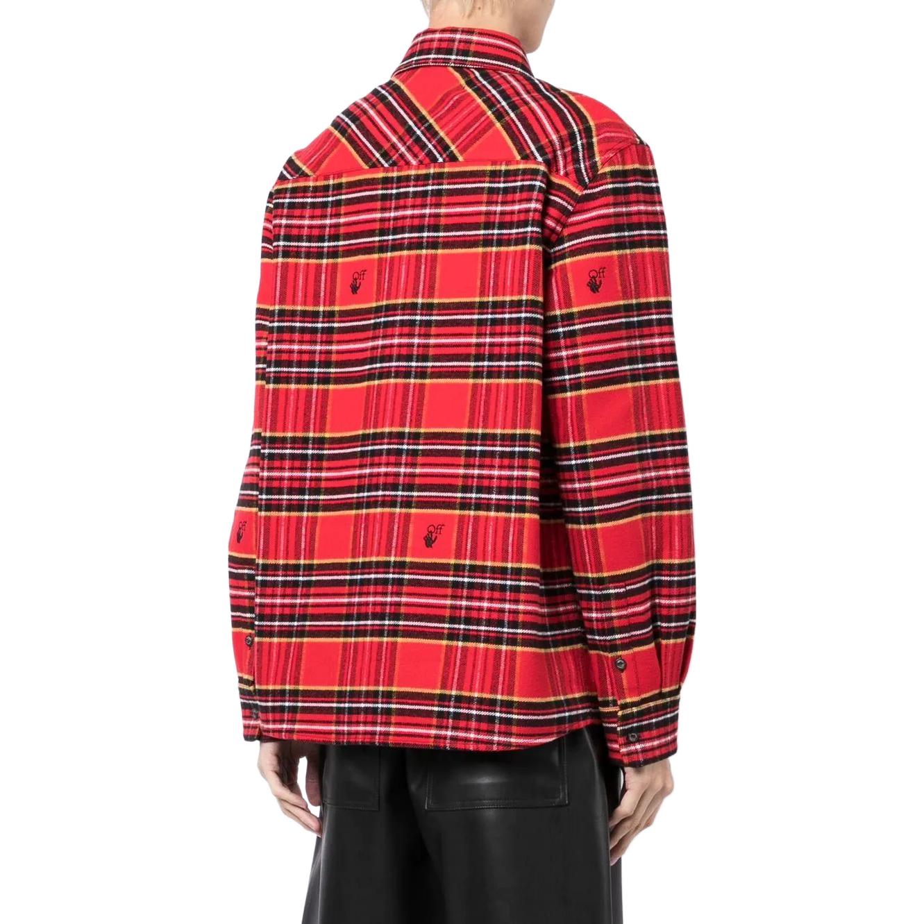 Men's Off-White SS22 Plaid Logo Embroidered Lapel Long Sleeves Loose Fit Red Shirt OMGA227S22FAB0022510