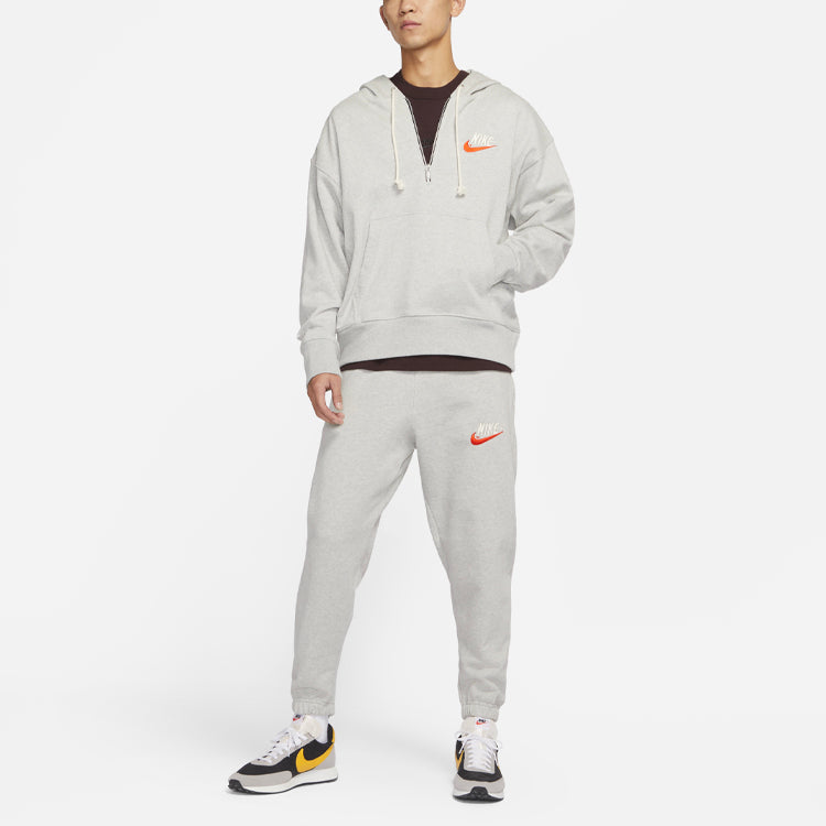 Men's Nike Embroidered Logo Half Zipper Hooded Knit Pullover Gray DM5280-050