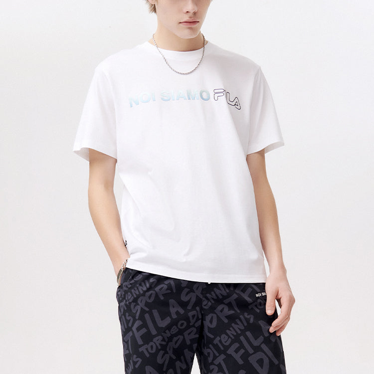 Men's FILA FUSION Alphabet Logo Printing Sports Knit Short Sleeve White T11M121114F-WT