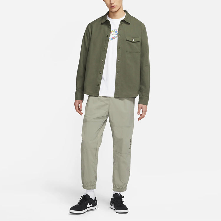 Nike SB Flannel Solid Color Casual Sports Skateboard Shirt Green Army green CV4450-325