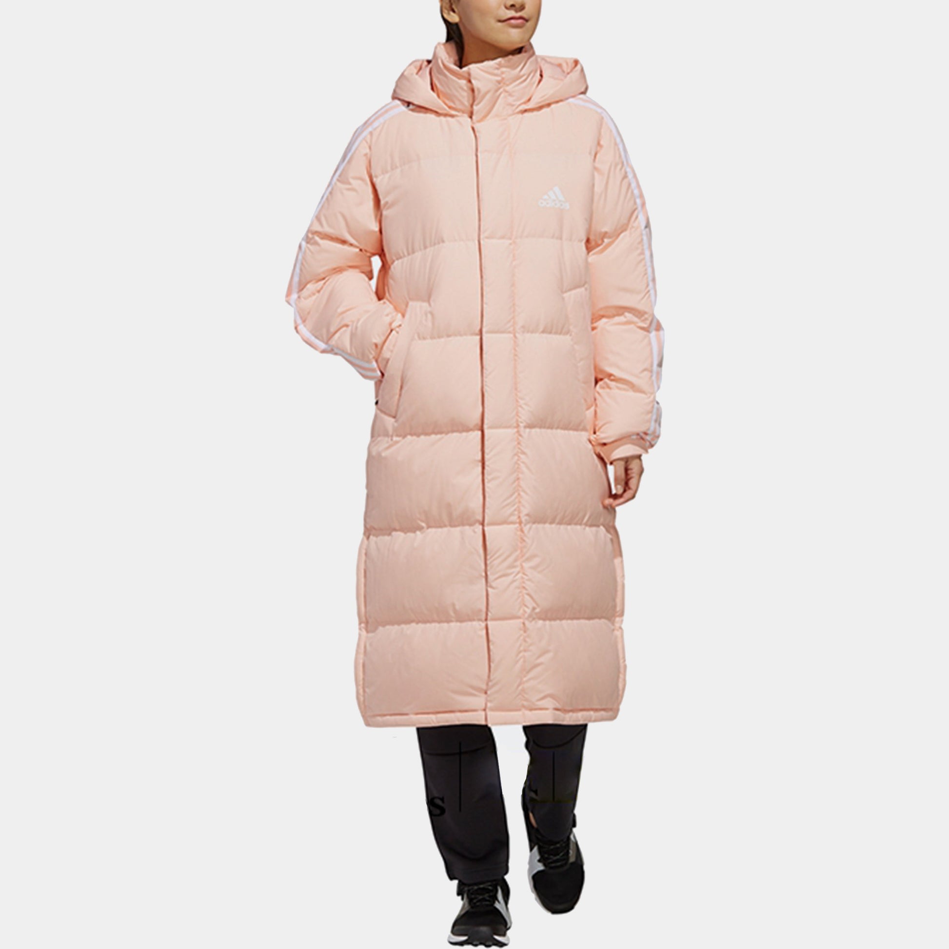 adidas Unisex 3st Long Parka Hooded Down Jacket Pink FQ2087