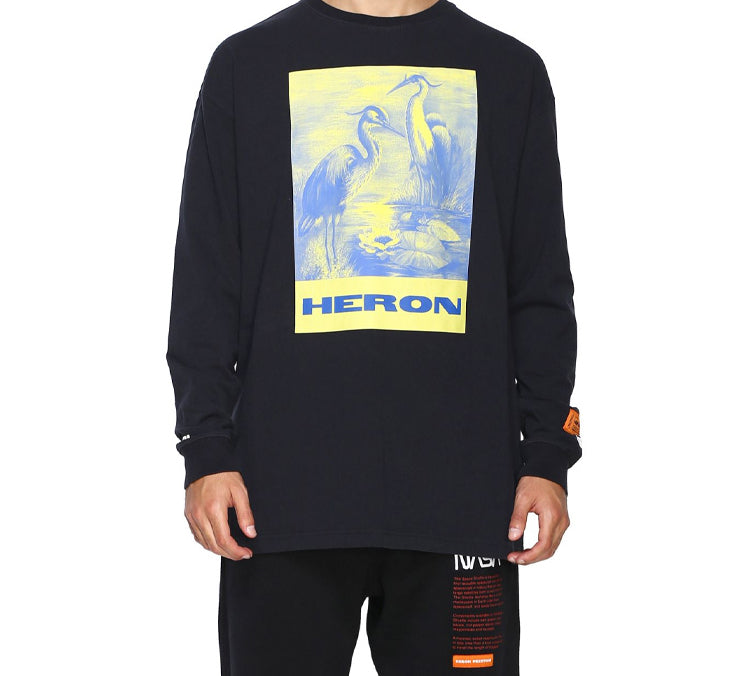 Men's HERON PRESTON Printing Long Sleeves Black HMAB005F196000080488
