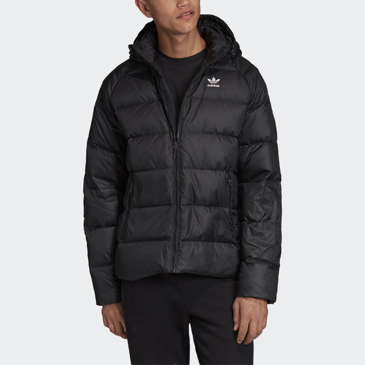 adidas originals Jacket Down Det Logo Zipper hooded down Jacket Black FI8196